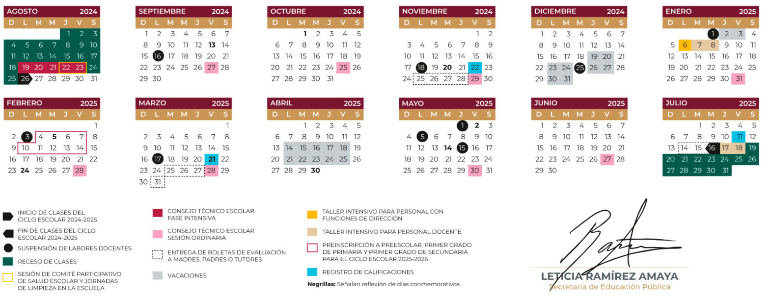 calendario escolar de la SEP 2024-25