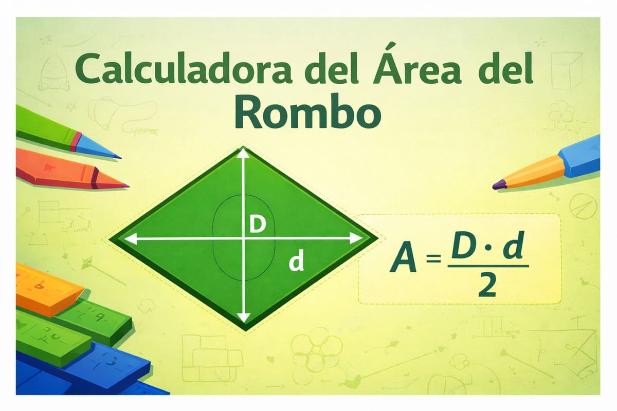 Rombo con diagonales D y d mostrando la fórmula del área del rombo A = D × d / 2