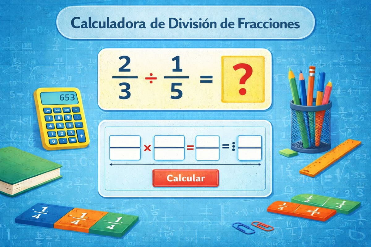 Calculadora de división de fracciones mostrando una fracción dividida entre otra