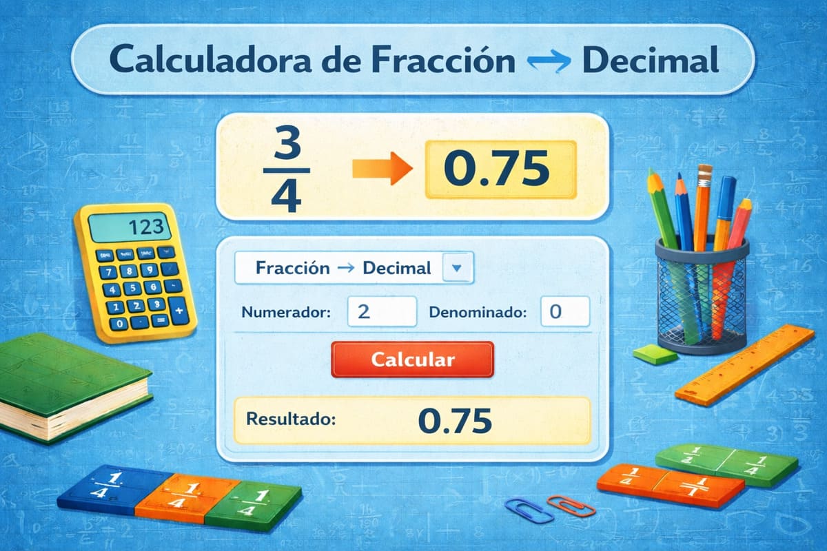 Calculadora para convertir fracción a decimal y decimal a fracción con ejemplo de conversión