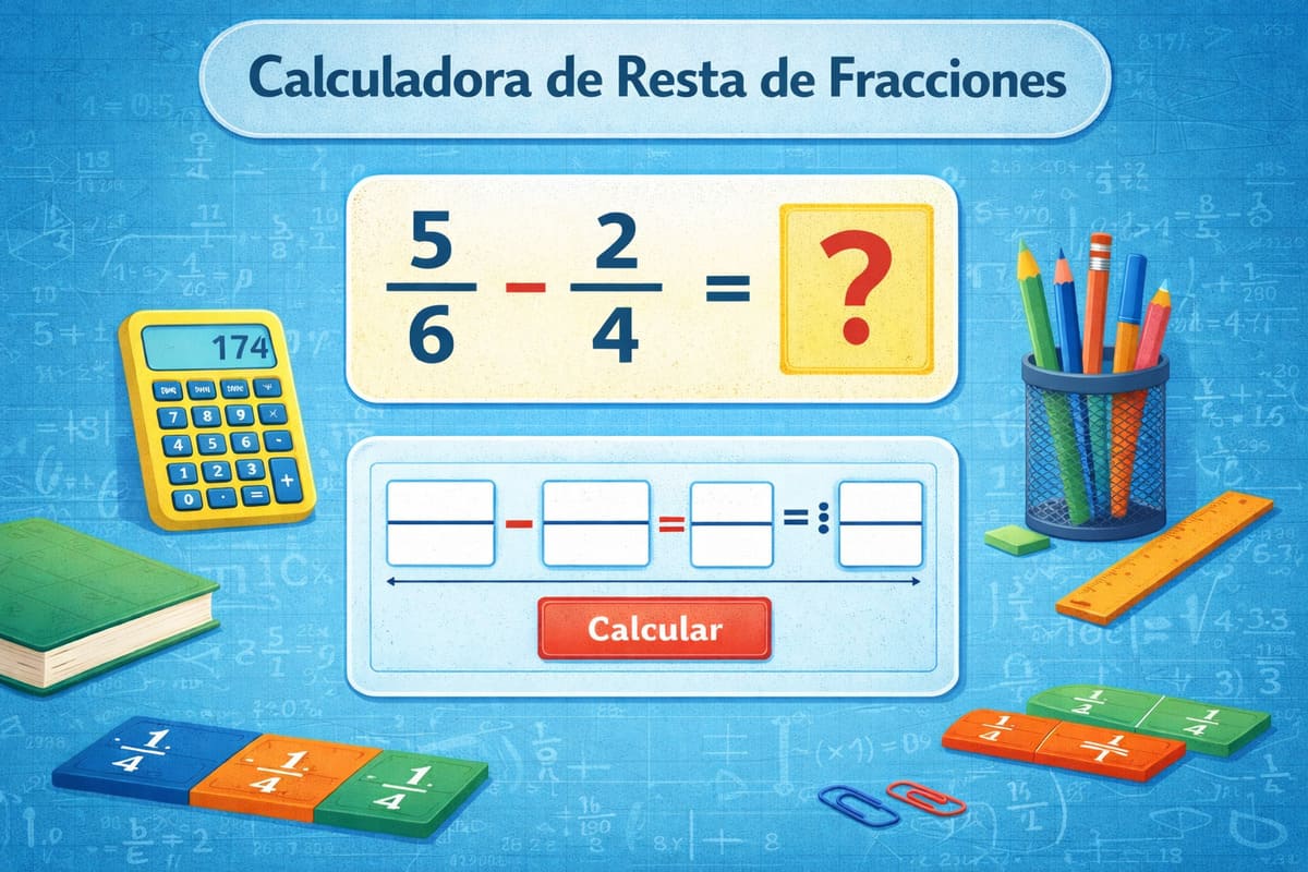 Calculadora de resta de fracciones con ejemplo de operación entre fracciones y resultado