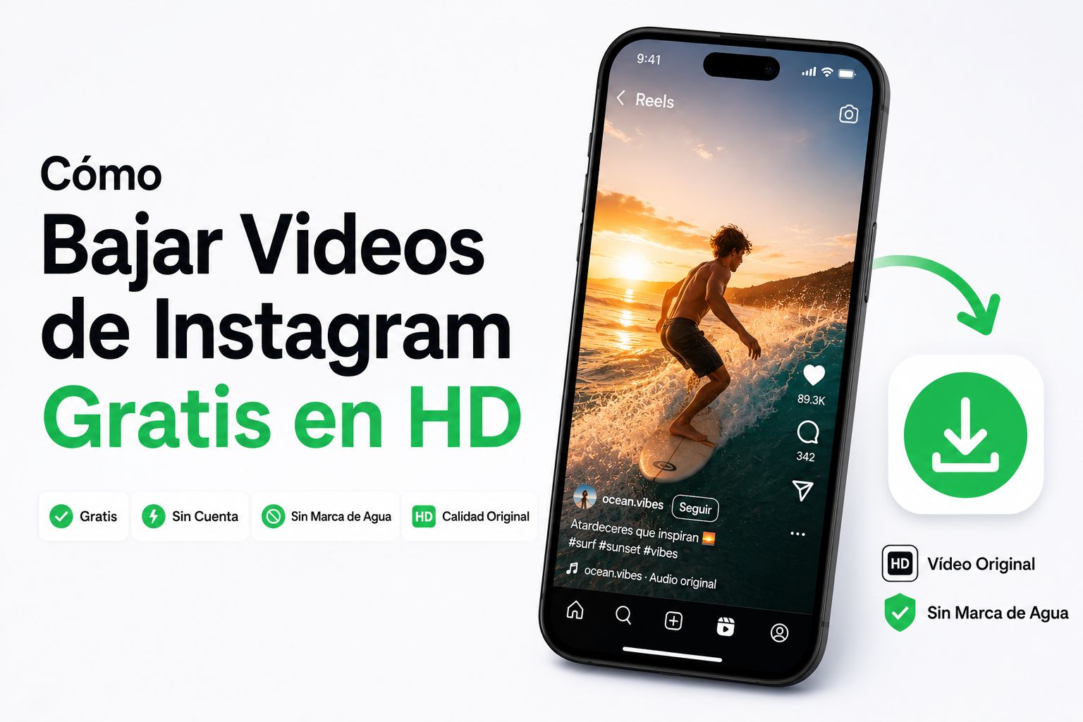 Imagen promocional sobre cómo bajar vídeos de Instagram gratis en HD y sin marca de agua.