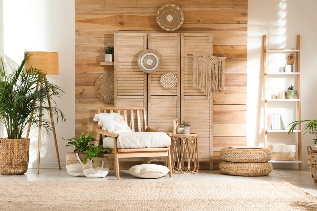 habitaci&oacute;n con muebles naturales